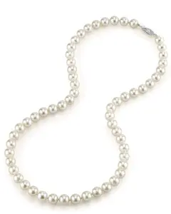 The Pearl Source White Akoya Japanese Pearl Necklace for Women - 14k Gold Pearl Strand Necklace | 18in Long Pearl Necklace with Genuine Cultured Pearls, 7.0-7.5mm