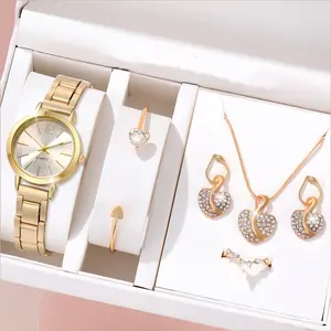 Fashionable Women’s Quartz Watch Bracelet Jewelry Set – Ladies Diamond Wristwatch Gift Set