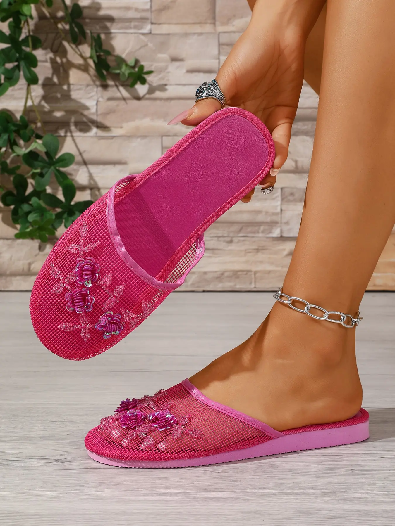 New Large Size 36-41 Women's Spring Fall Ethnic Pattern Slip-On Sandals, Elegant Textile Upper, Rubber Sole, Casual & Formal Wear, Slip On Slippers