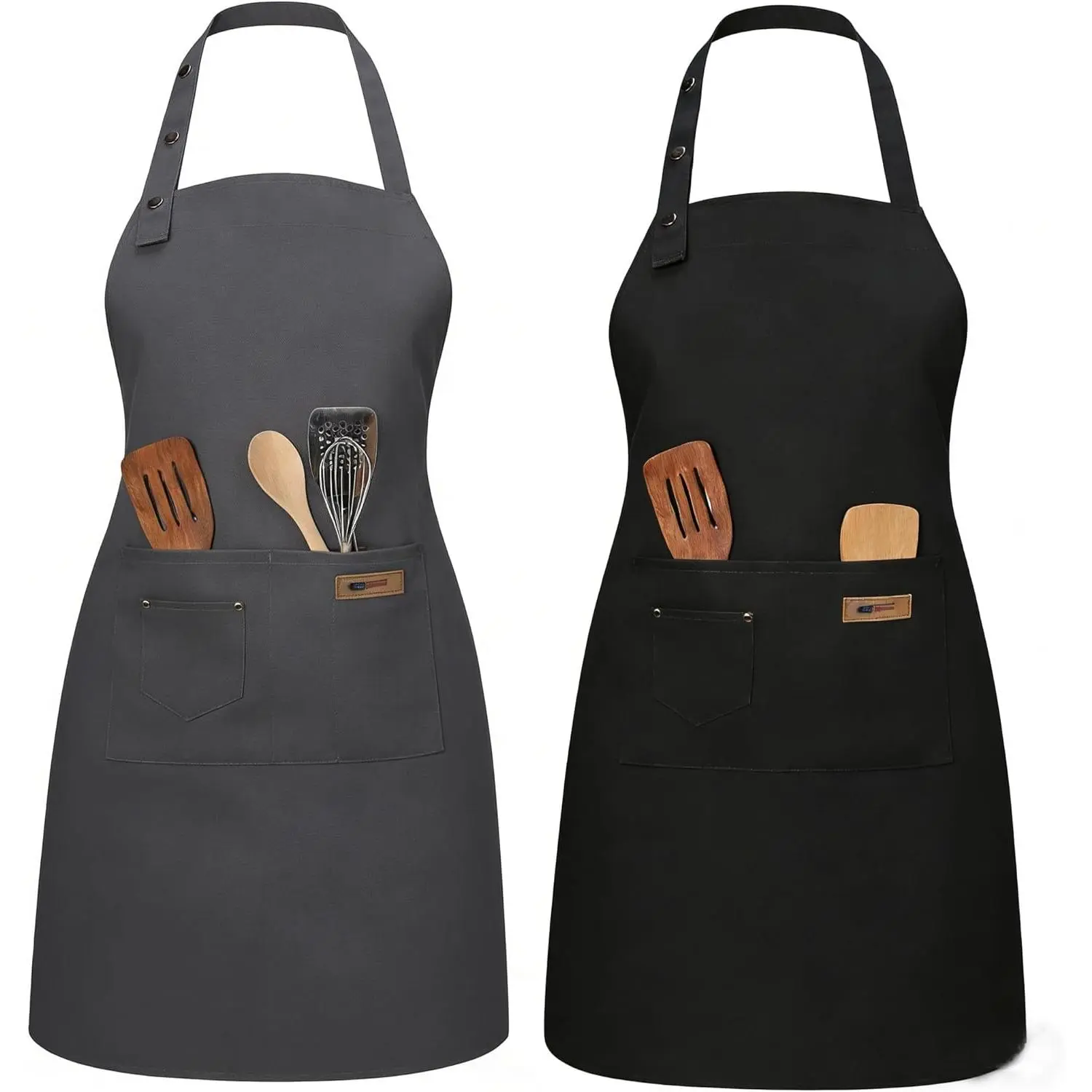 2 Pack Adjustable Kitchen Apron Cooking Apron For Women For Men With Pockets Work Apron Grill Restaurant