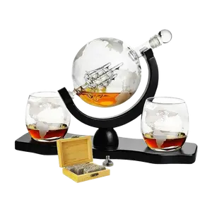 Gifts for Dad, Men Whiskey & Wine Decanter Globe World Set with Globe Glasses Anniversary Birthday House Warming for Liquor Scotch Bourbon Vodka, Gift for Him Husband, Gifts For Men Globe - 850ml