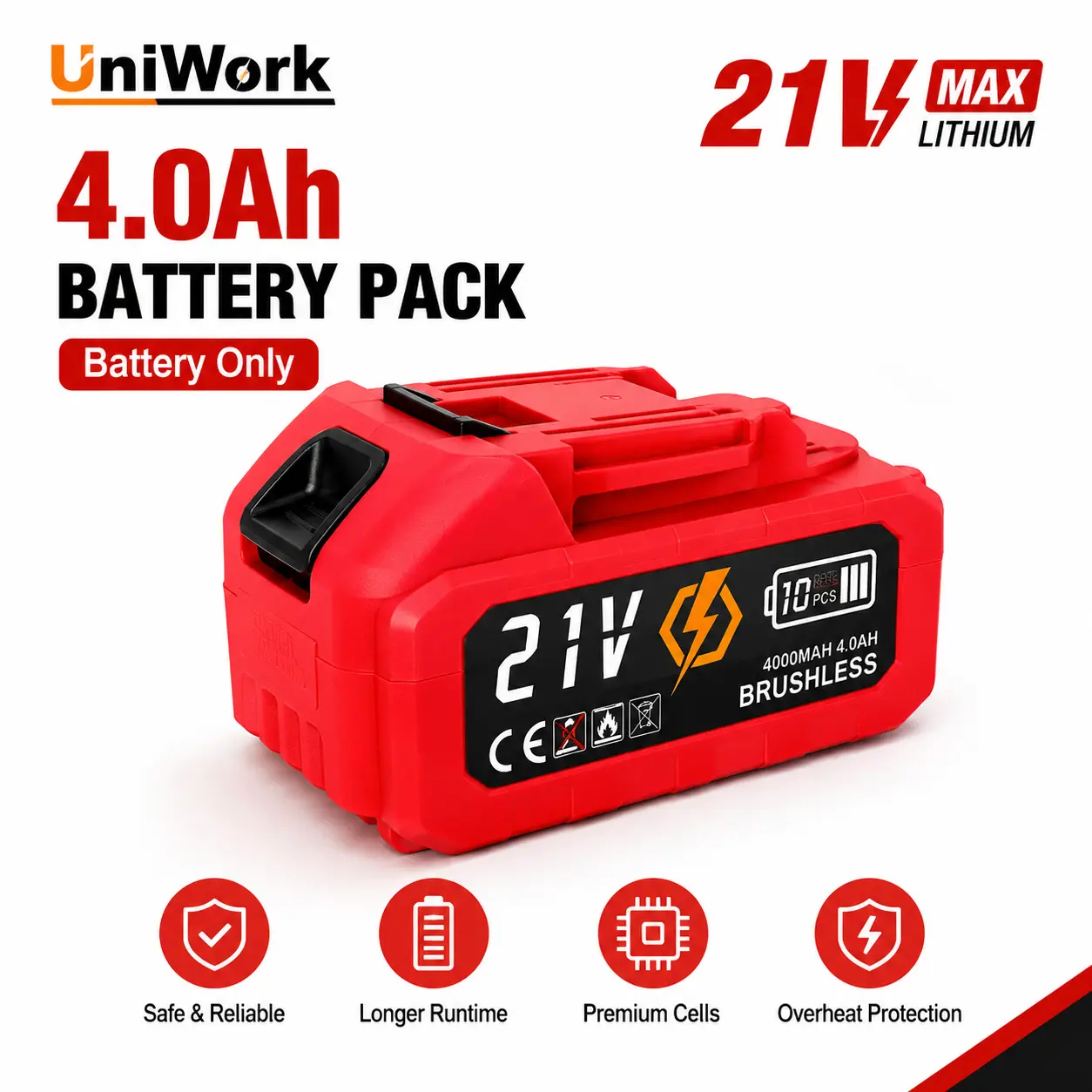 21V Lithium Power Tool Battery Pack - Replacement Battery with High-Quality Cells, Compatible Tools Include Cordless Impact Wrench, Blower, Car Washer (1 Pack), Power Tool Batteries, Cordless Power Tools