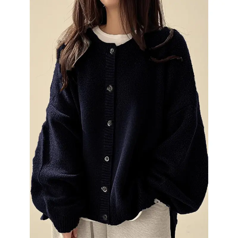Women's Basic Knitting Long Sleeve Solid Button-Front Loose Cardigan, All Seasons Casual Wear, Dry Clean Compatible