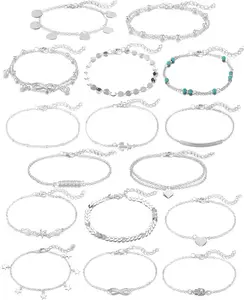 16 count Ankle Bracelets for Women   Two Style Chain Beach Anklet Bracelet  Anklet Set,Adjustable Size