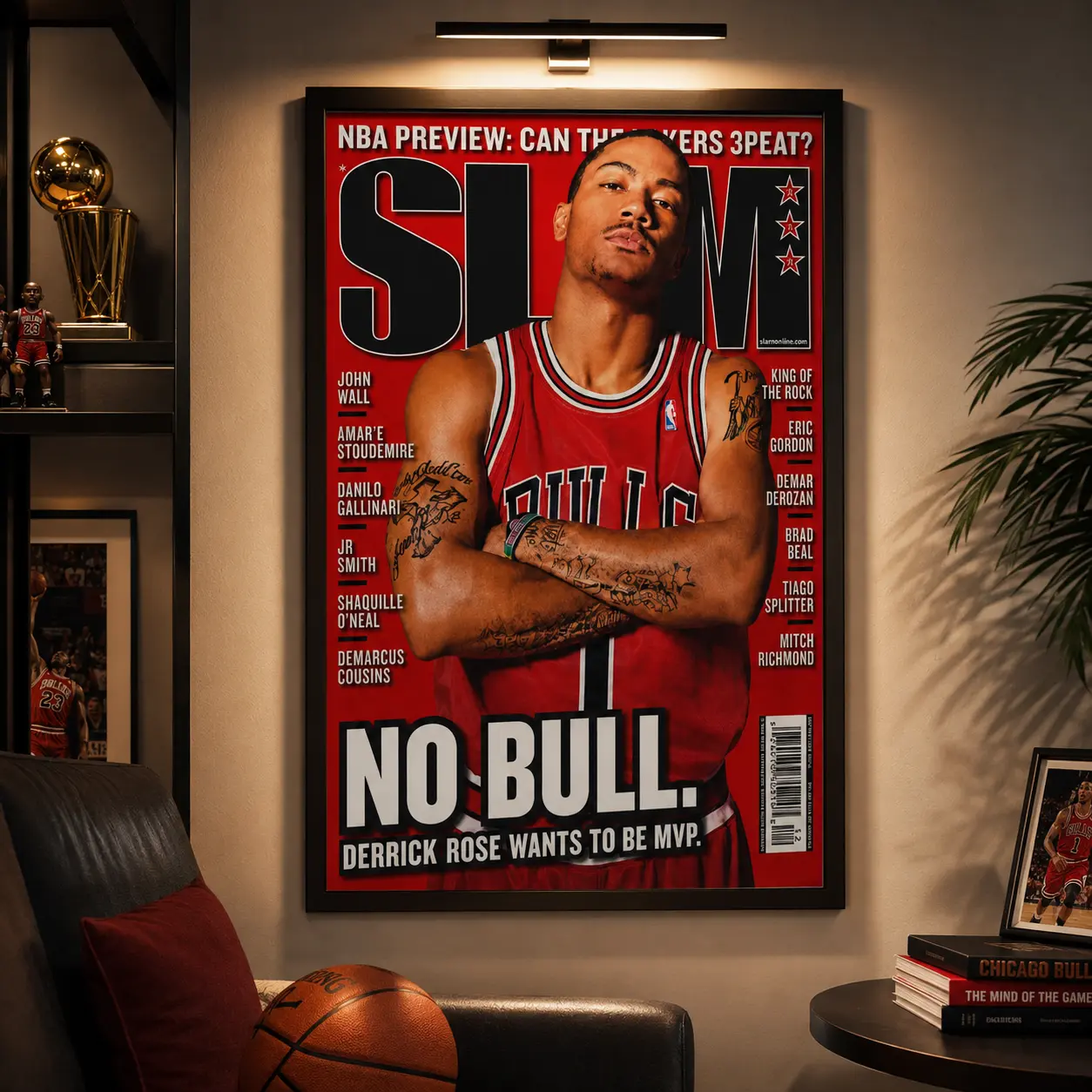 Derrick Rose Chicago Bulls NBA Magazine Cover Paper Poster, Athlete Wall Decor, Wall Prints, Photo Magazine Art Decoration for Living Room Home Supplies, Sports Fan Gift