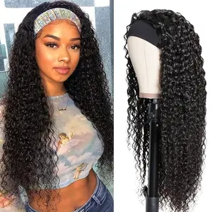 Synthetic Hair Deep Wave Headband Wig, 24 Inch Glueless Brazilian Virgin Hair, No Lace Front Design, Machine-Made Quality, Deep Wavy Wigs, Synthetic Curly Wigs