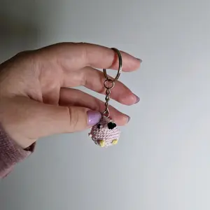 Handmade plushie light pink flamingo crochet amigurumi - microcrochet keyring