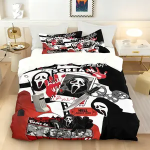 Scream Ghostface Collage Duvet Cover Set (2/3-Piece, 1 Duvet Cover + 1-2 Pillowcases), Horror Movie Print, Soft Bedding, Perfect for Gothic & Horror Decor, Ideal Gift for Scream Enthusiasts