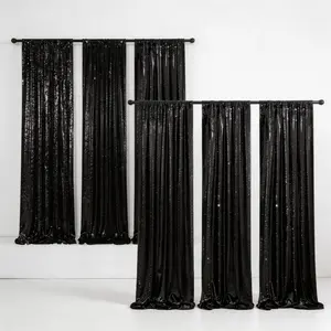 6 Piece Black Sequin Backdrop Curtain 2x8FT, Shining Glitter Fabric with Mesmerizing Sparkle for Wedding Arch, Baby Shower, Sweet 16, Photo Booth Backdrop