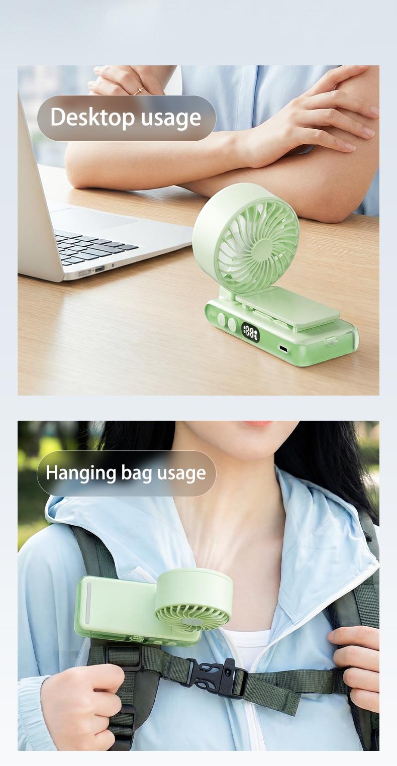 5-in-1 Portable Mini Fan | 5-Speed, Digital Display, 180° Rotation | Clip on Umbrella, Waist, Desk, Handheld | Rechargeable Personal Cooling Fan