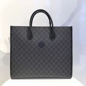Pre-owned GUCCI Black Ophidia GG Tote Bag Classic GG Pattern with Durable Leather Handles for Everyday Use
