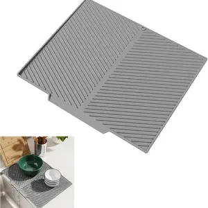 Kitchen Countertop Silicone Drying Mat, Non-Slip Heat Resistant Drainage Pad, Quick Dry Hanging Hole, Easy Clean Water Tray, Kitchenware