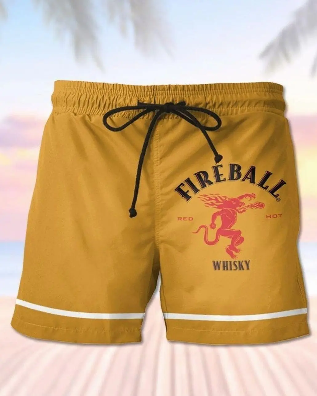 Fireball Whiskey Men's Casual Drinking Print Beach Shorts-032505 XOZ J79