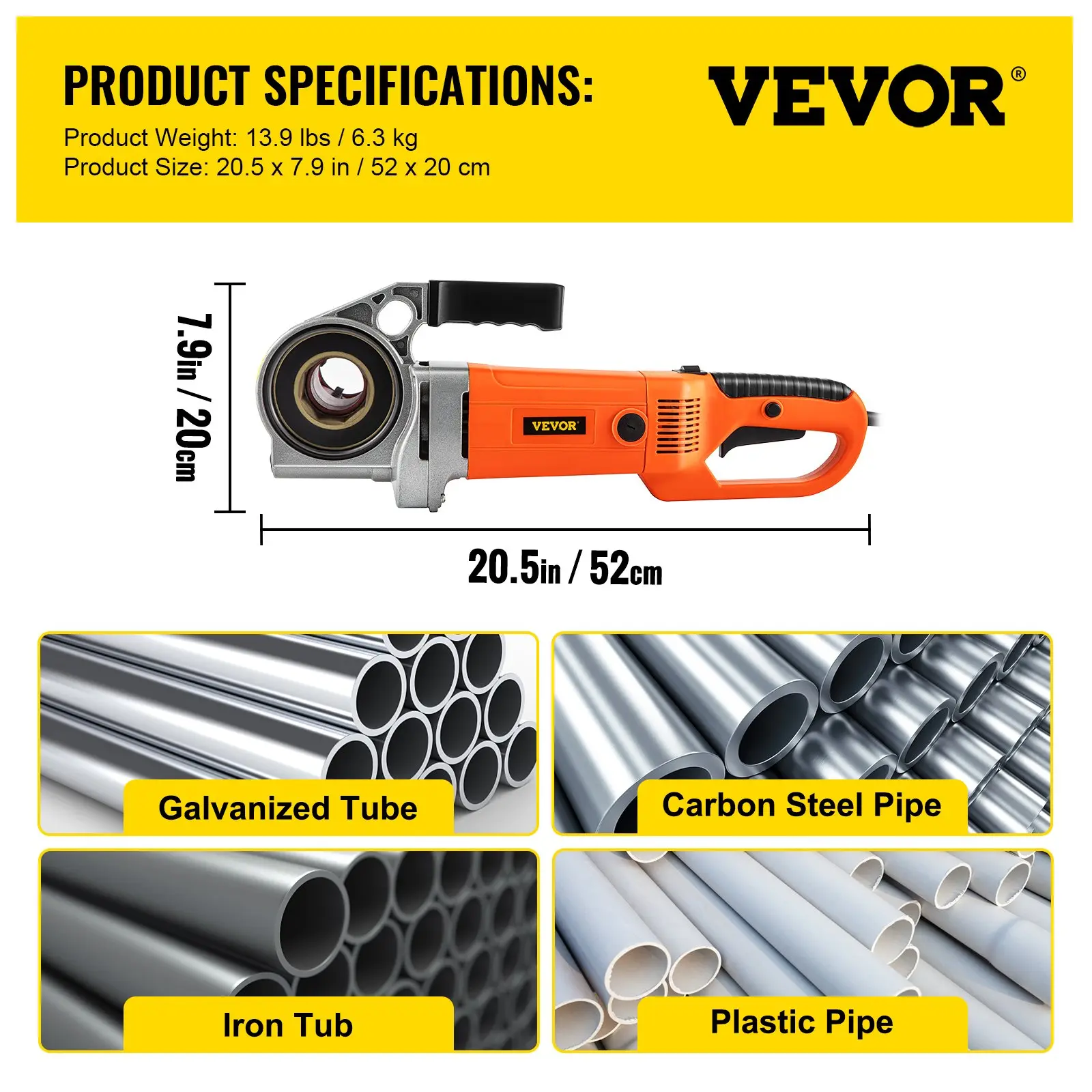 【toolupgrade】VEVOR Electric Pipe Threader, 2300W Pipe Threading Machine with 4 Dies 1/2 - 1 1/4, 110V Hand-held Pipe Threader Machine with Copper Motor, Portable Electric Pipe Threading Kit with Carrying Case
