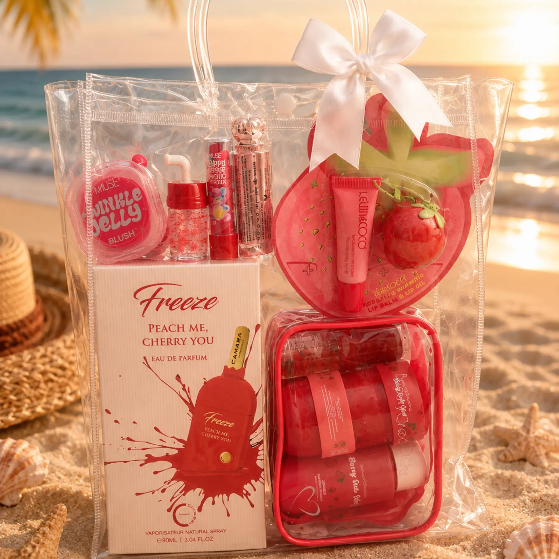 Pink Strawberry Self-Care Gift Set | Perfume, Lip Care & Beauty Essentials Self-Care Beauty Gift Set | Body Scrub, Body Butter & Perfume