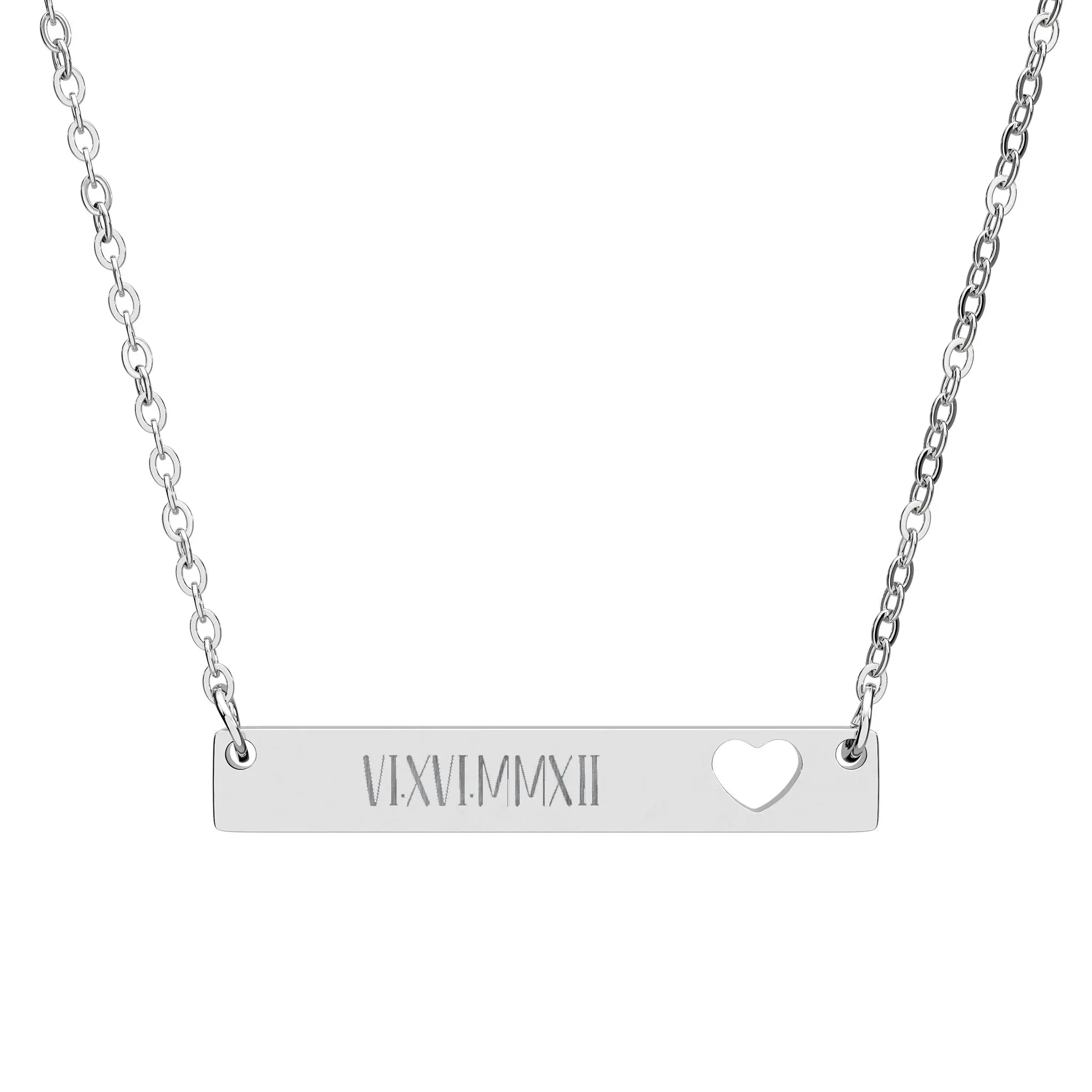 Necklace, Personalized Anniversary Date Roman Numerals Engraved Heart Pendant, Wedding Date Bar Jewelry, Shower gift, Anniversary gift