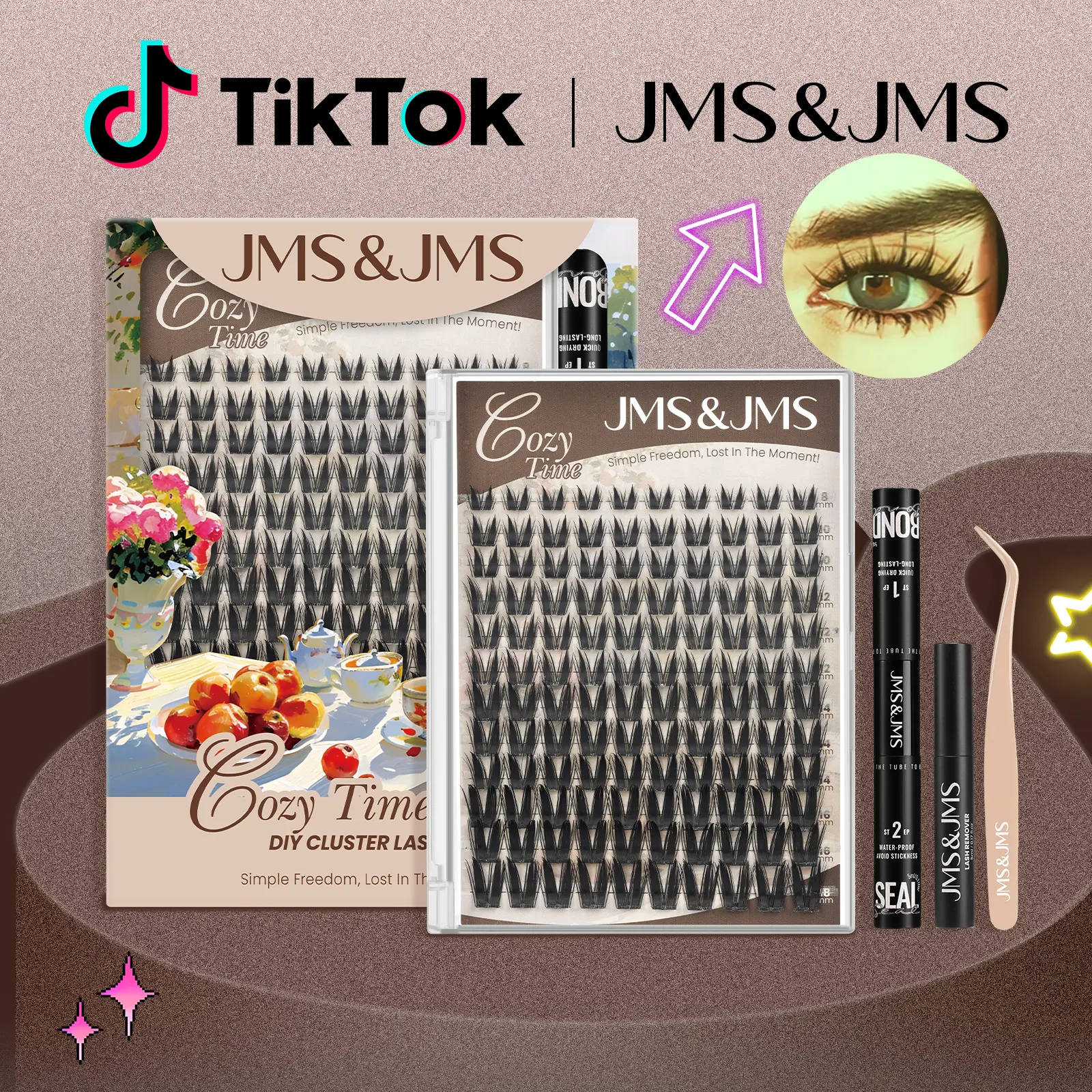 JMS&JMS Bunny Kit Cute Doll Eye Style False Eyelash Clusters with Adhesive, 0.05mm Invisible Band, C Curl, 8-18mm Mixed Lengths, Waterproof DIY Extension Makeup for Outdoor Use #sohochic
