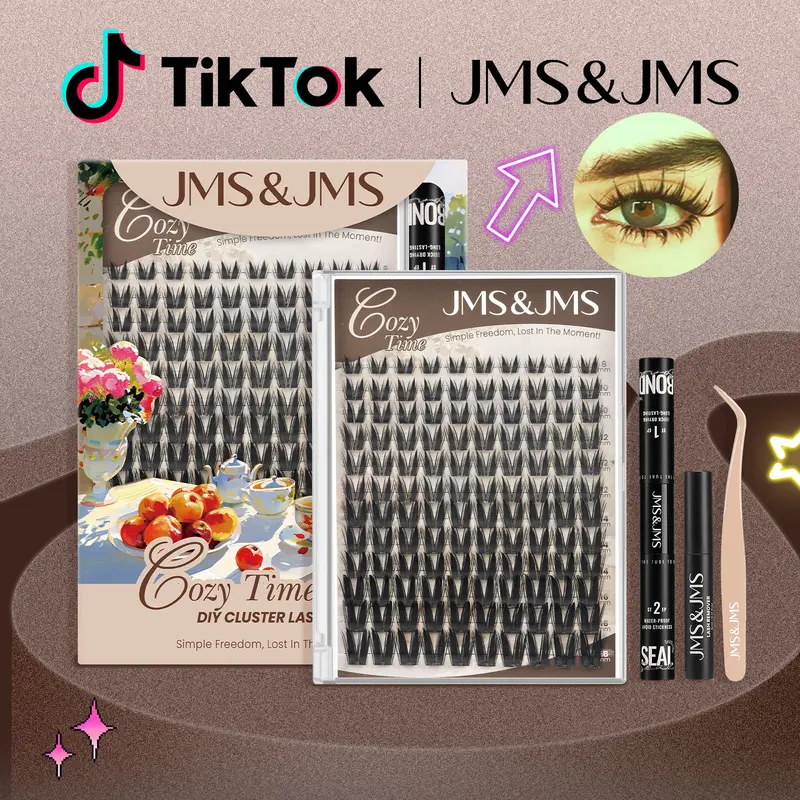 JMS&JMS Bunny Kit Cute Doll Eye False Eyelash Clusters with Adhesive, 0.05mm Invisible Band, C Curl, 8-18mm Mixed Lengths, Waterproof DIY Extension Makeup for Outdoor Use #sohochic