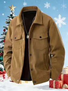 Men's Fall Winter Sportswear Twill Jacket, Long Fitted Casual Outerwear, Washable Polyester Material, Multi-Functional Zipper Pockets Design, Coats