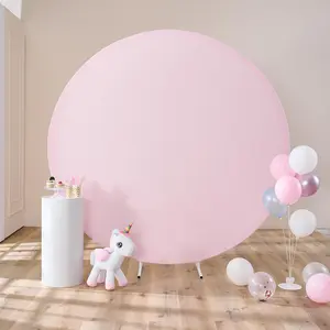 7.2ft  Pink Round Backdrop Cover for 7ft / 7.2ft Circle Stand, Wrinkle Free Stretchy Circle Arch Round Backdrop Cover for Party Wedding Birthday  Shower Photography