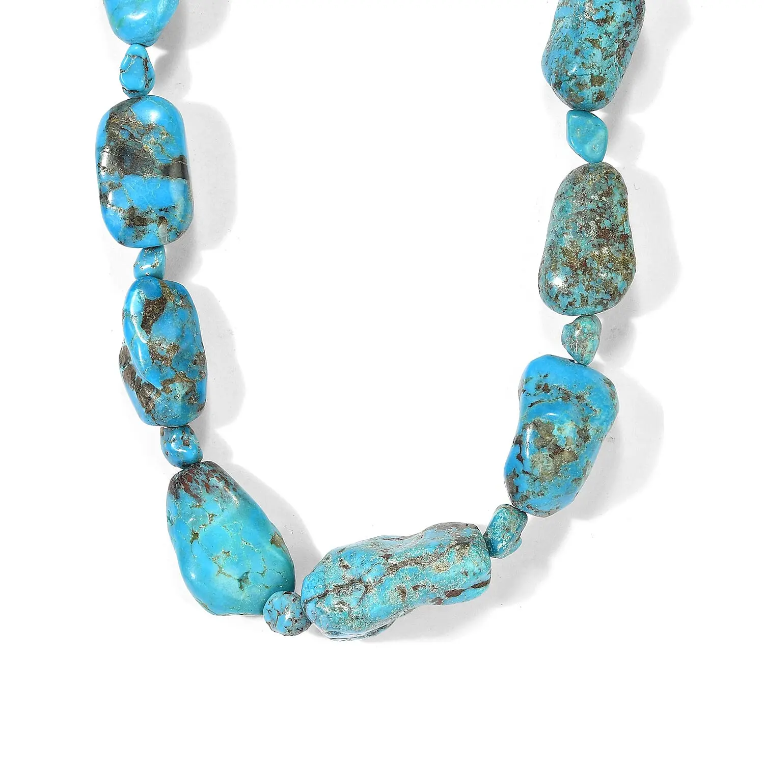 D''Joy Turquoise 400.00 ctw Tumble Beaded Necklace (24-26 Inches) in Rhodium Over Sterling Silver