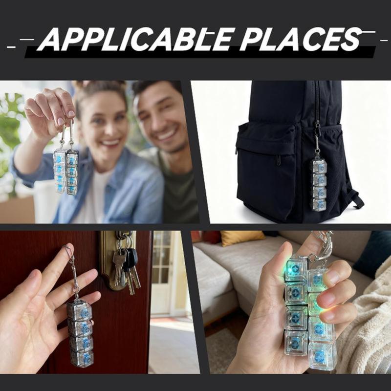2026 NEW Glowing Keyboard Fidget Toy, 4-In-1 Decompression Button Keychain, Stress Relief Finger Clicker, Transparent Color