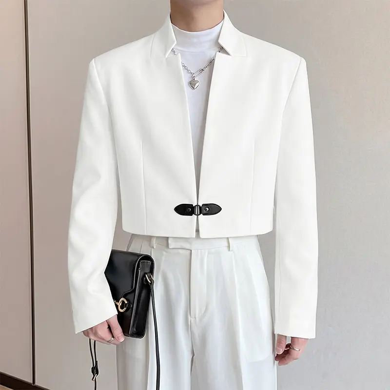 INCERUN Men's Stylish Stand Collar 100% Polyester Longsleeve Crop Blazer Coat - Simple Minimalist Party Male Clothing, Leisure Wear Fabric, Basic Formal Machine Washable Top for Spring/Fall