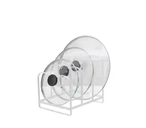 5668634207 - Metal Pot Lid Organizer Rack, U-Shape Pan Lid Holder for Kitchen Cabinet, Countertop or Pantry Storage, White