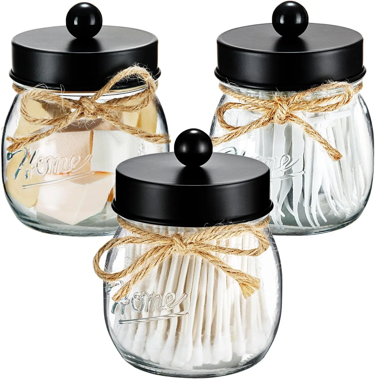 Bathroom Decor  Organizers and Storage Qtip Holder Bottles Set Vanity Decor Mason Jars for Qtips, Cotton Swabs, Balls, Cotton Pads Stainless Tin Glass