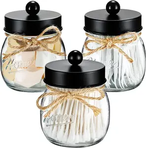 Bathroom Decor  Organizers and Storage Qtip Holder Bottles Set Vanity Decor Mason Jars for Qtips, Cotton Swabs, Balls, Cotton Pads Stainless Tin Glass