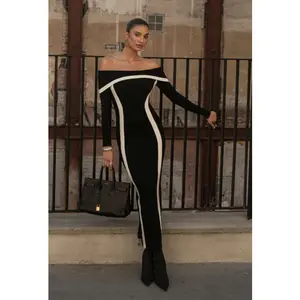 BellaBarnett Hilda Straight Shoulder Long Sleeve Bandage Maxi Dress