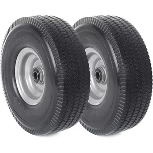(2-Pack) 10-Inch Solid Wheel Replacement - 4.10/3.50-4 Flat Free Tire and Wheel with 5/8 extra 3/4 &1/2 Bearings and 2.2" Offset Hub - Compatible with Hand Truck, Generator, Gorilla Carts