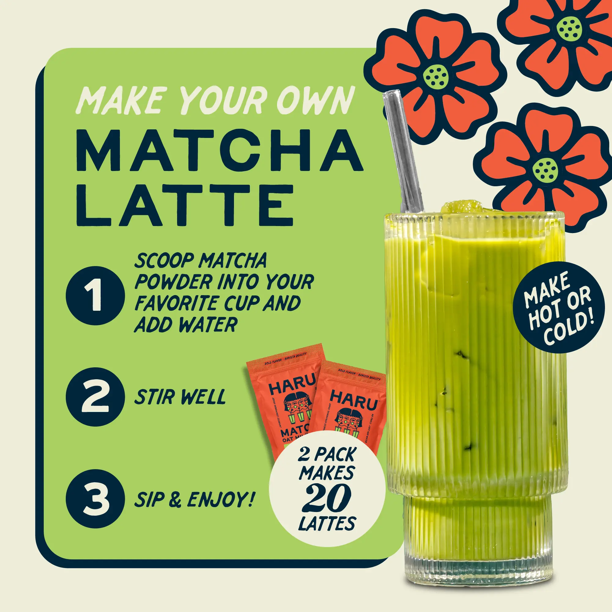 Haru Original Matcha Oat Milk Latte 2-Pack 9.8 oz (Makes 20 Lattes