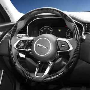 For JAGUAR Segmented Carbon Fiber Steering Wheel Cover Sporty Style Non-Slip Comfortable Grip 2-Piece/3-Piece Set Options Quick-Install Design All-Season Compatibility For F-PACE/E-PACE/I-PACE/F-TYPE/XF Black Blue Silver Red White