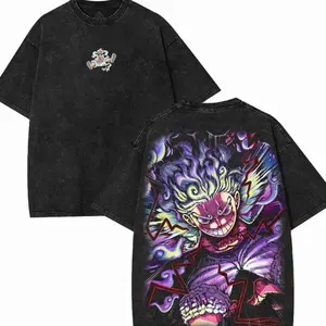 Luf1 JoiBoy One P1ce RetroVintage Unisex Anime Manga Acid Washed Lightweight Cotton Tshirt Gift For Anime Fan Tees Vintage Shirts T-shirt Men's Graphic Round Neck Fabric Menswear Top Oversized Black Casual Crewneck Summer Piece Devil Fruit UJ4