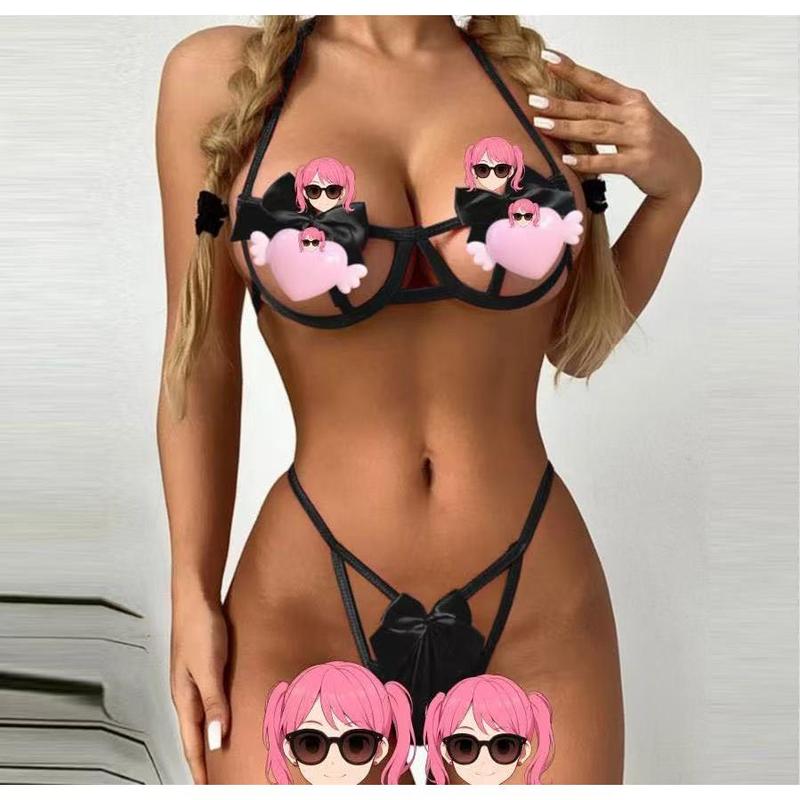 New Sexy Underwire Lingerie Set: Bikini with Bow Details and Cut-out Design