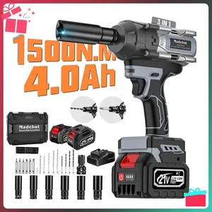 1500N.m Cordless Impact Wrench, 738Ft-lbs 1/2 inch Electric Impact Gun, High Torque Brushless Impact Wrench  2x 4.0Ah Battery, Fast Charger & 5 Sockets