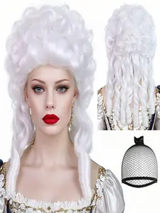 White Curly Baroque Wig Ringlet Curls 18th Century Wig Synthetic Updo White Female Judge Lawyer Wigs Powdered Wigs for Women Cosplay Halloween Costume Christmas Masquerade Party