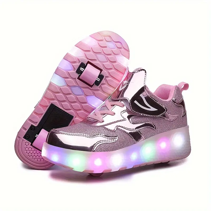 Roller Shoes for Boys And Girls, Suitable for Sports And Casual Wear, Featuring USB Rechargeable LED Lights And a Stylish Two-Wheel Design.