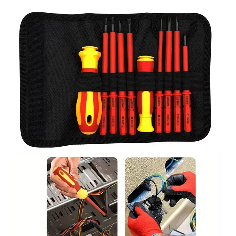 Insulated Screwdriver Set, Electrician Tool Kit with Case, 1000v, Interchangeable Bits, Home Repair Cordless Screwdriver for Men