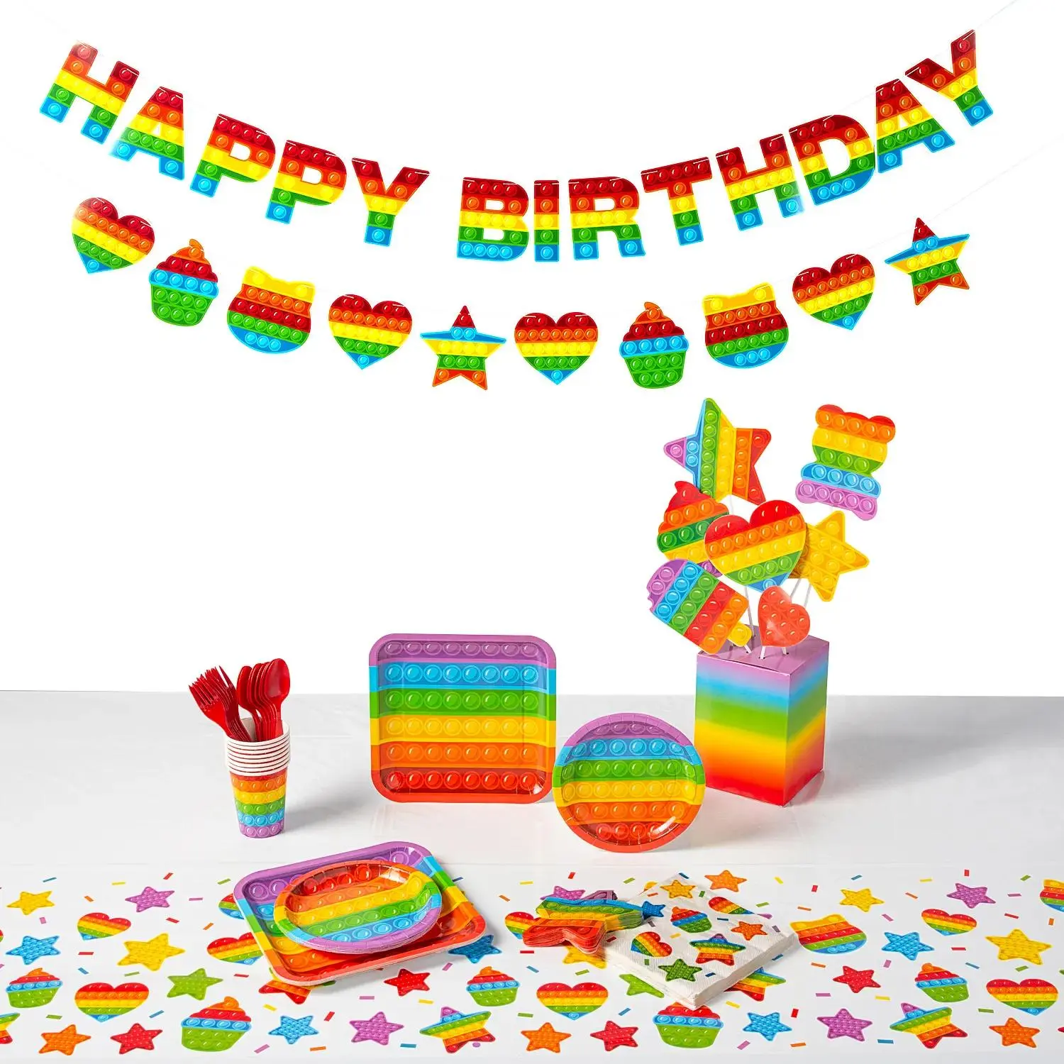 198 Pc. Lotsa Pops Pop Fidget Toy Party Deluxe Disposable Tableware Kit for 24 Guests