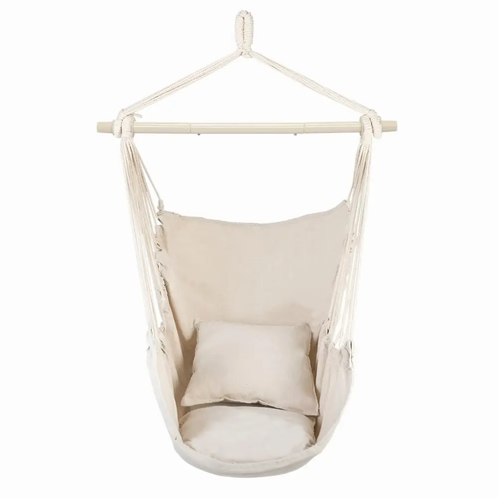 Cotton-Polyester Hanging Hammock Chair with 2 Cushions - Foldable Relaxation Swing Chair, 265lbs Weight Capacity, 49.6x37.5in, for Indoor/Outdoor Camping & Hiking Use