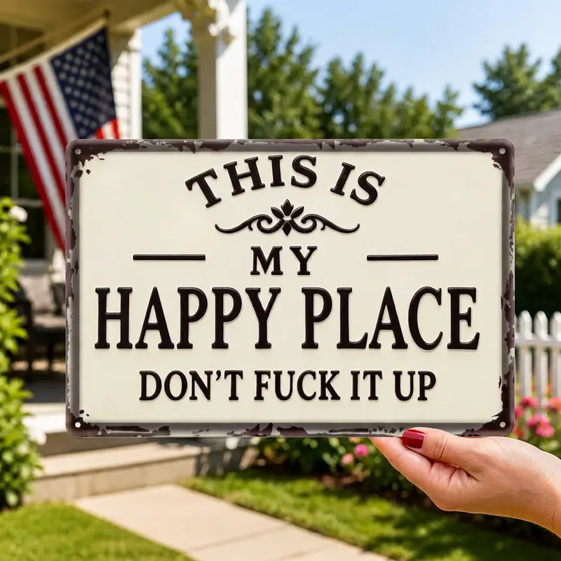 This Is My Happy Place Vintage Metal Tin Sign 12 x 8 Inch Funny Rustic Wall Decor Plaque for Home Bar Garage Farmhouse Patio Weatherproof UV Printed Hanging Sign