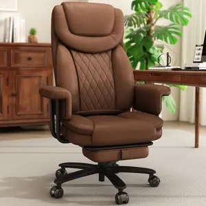 Executive Office Chair Big and Tall 400LBS, 165° Reclining Office Chair with Footrest, Leather Desk Chair with Quiet Wheels, Height Adjustable, Padded Arms, Black