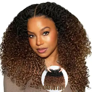 VIPbeauty Ombre Blonde Burmese Curly Human Hair Bundles Unprocessed Burmese Raw Hair Extension Real Human Hair Natural Color Spiral Hair Weft Extensions Quick Weave Bundle