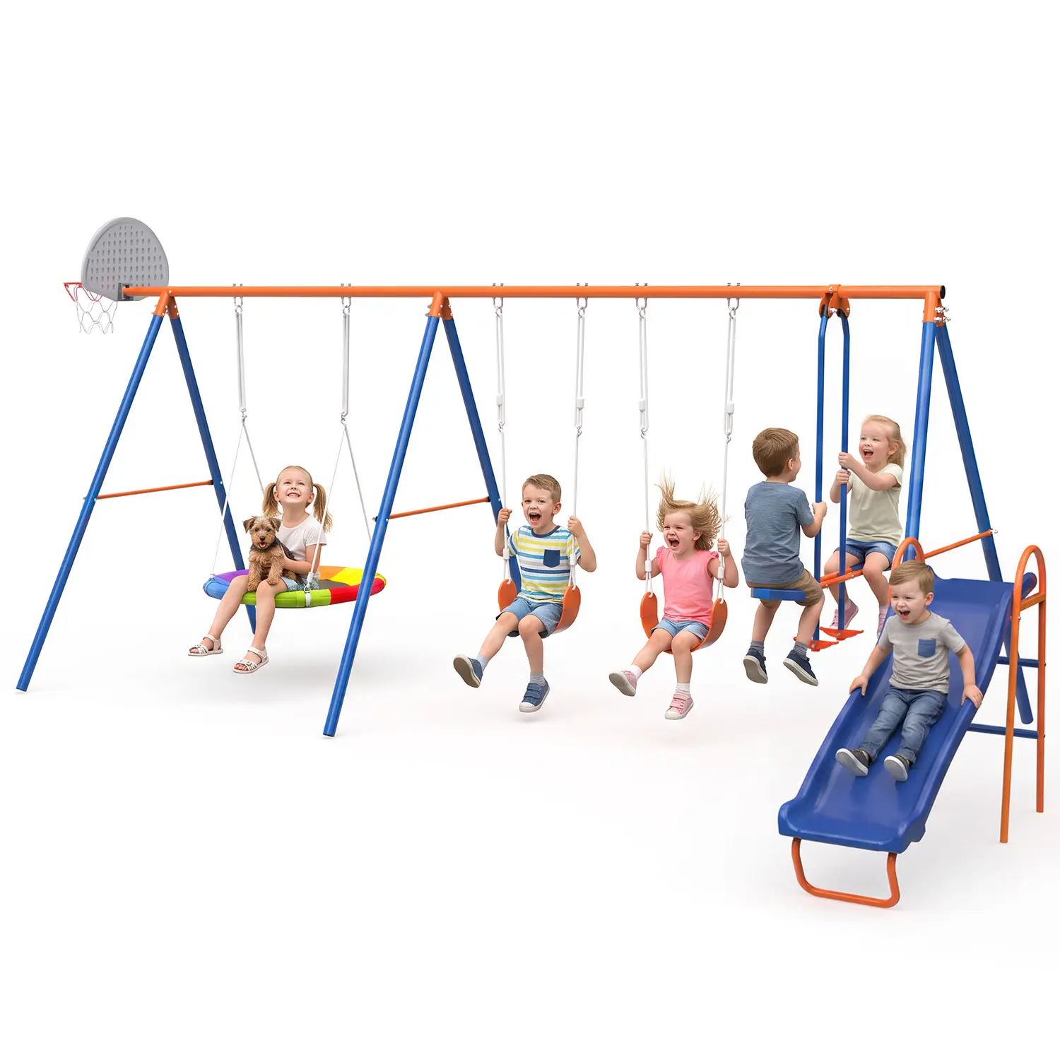 Orange Swing +Slide + Basketball Hoop