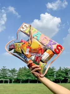 Letter Patched PVC S/L Size Snack Storage Bag, Portable Cosmetic Bag for Women & Girls, Casual High-quality Daily Bag, Girl Summer Outfits 2024 Shopping Bag