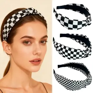 Women’s 3PCS Black & White Plaid Headband Set, Minimalist Stretch Sports Hair Band, Non-Slip Makeup Head Wrap, Soft Elastic Hair Accessories for Washing Face, Workout, Travel & Daily Wear summerwins