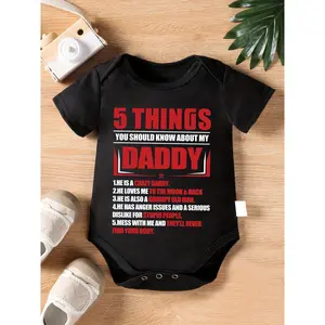Baby Boys Cotton Short-Sleeve Bodysuit - Lightweight Newborn Onesies, Bold Red & White "5 Things You Should Know about My Daddy" Letter Print, Soft Outdoor Wear