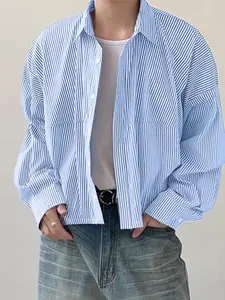 INCERUN Men's Fashion Casual Striped Long Sleeve Button Down Front Shirt, Perfect for Daily Wear, Stylish and Comfortable, Ideal for All Seasons